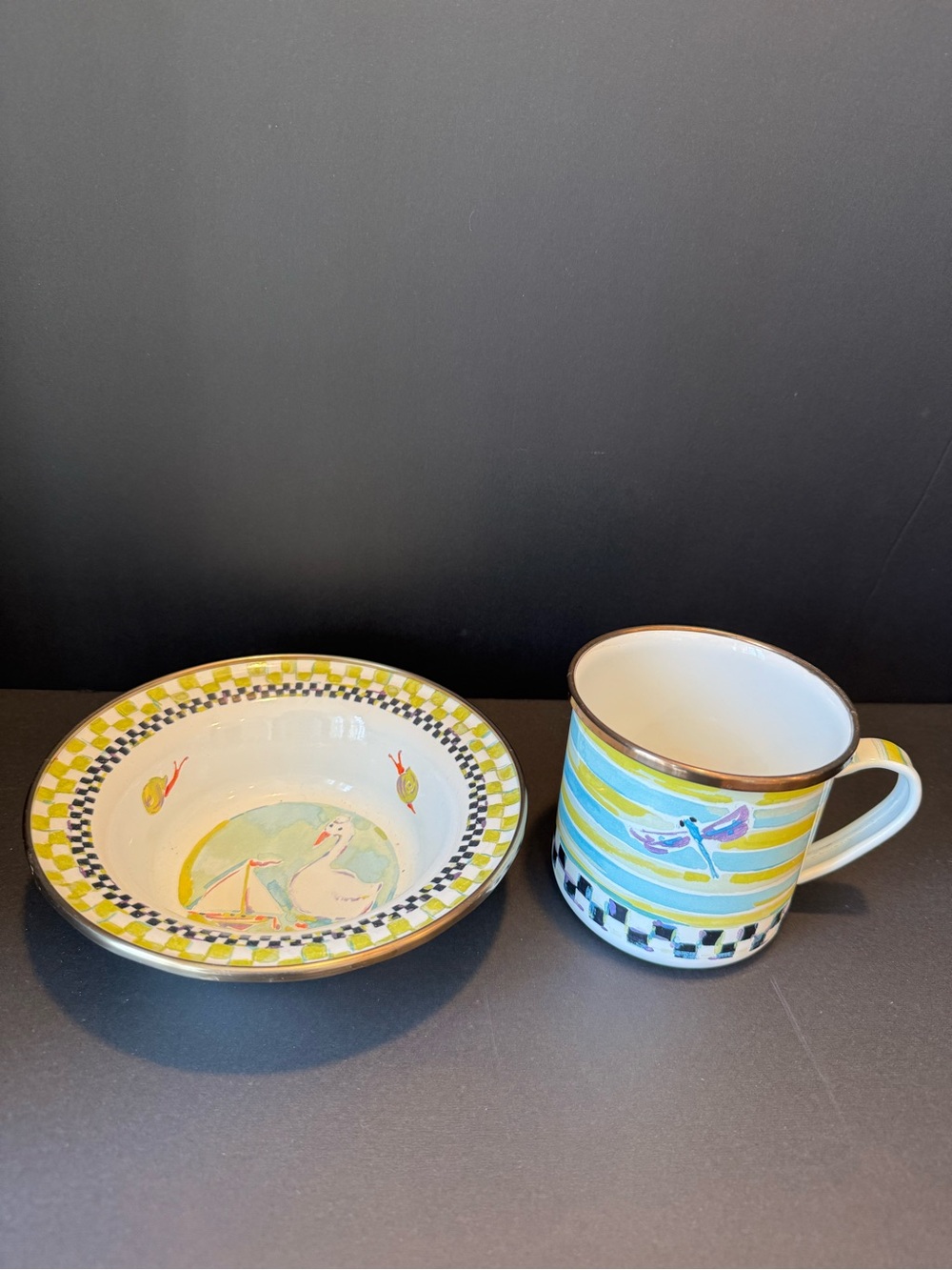 Rare Retired MacKenzie-Childs Children’s “Goose” Bowl & Cup Set